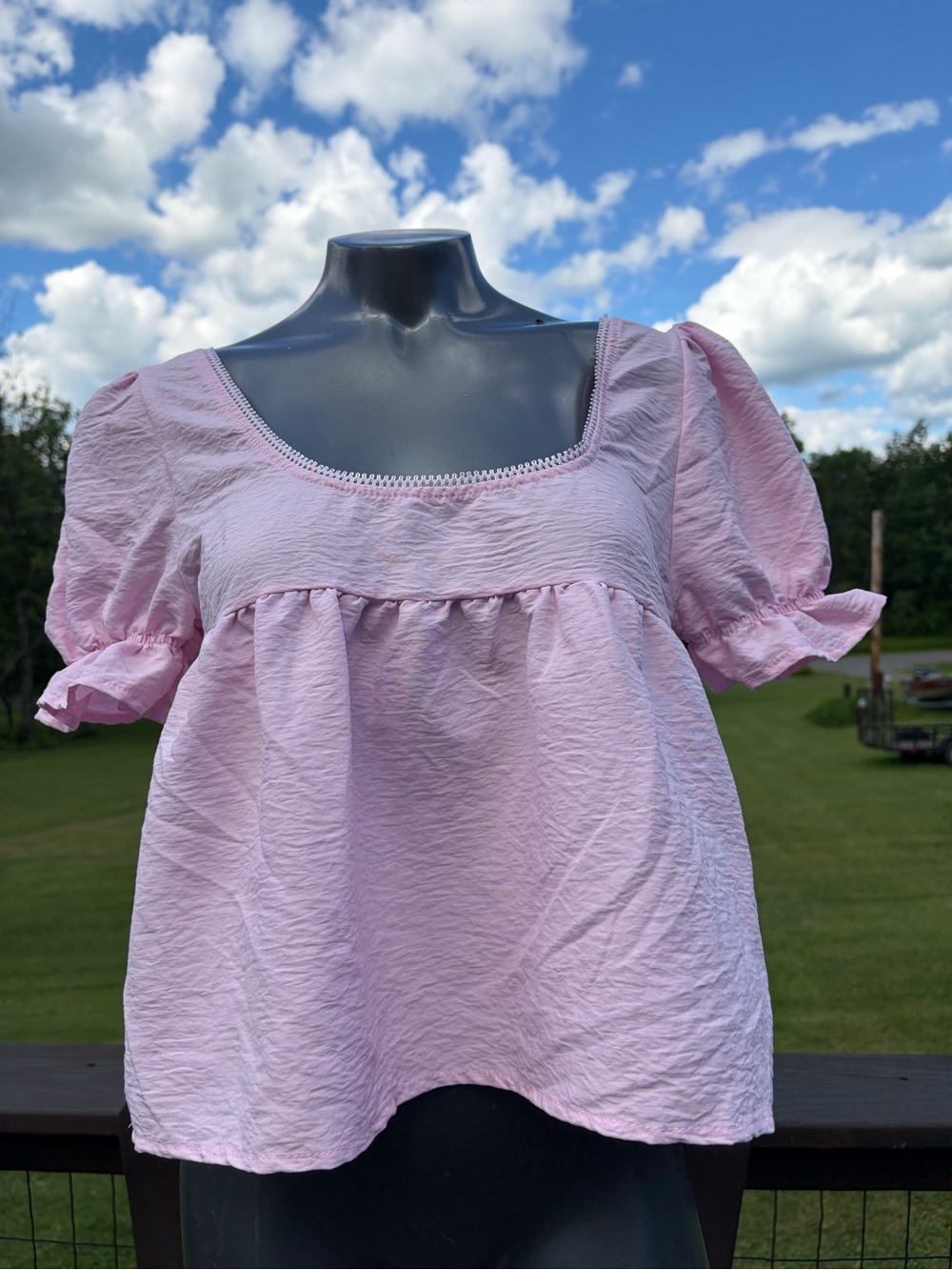 Pink Cottagecore Coquette Puff Sleeve Smocked Babydoll Top Sz Large